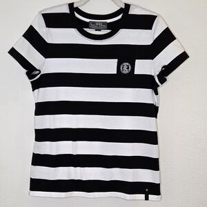 Ralph Lauren Black and White Striped Tee - Size Medium